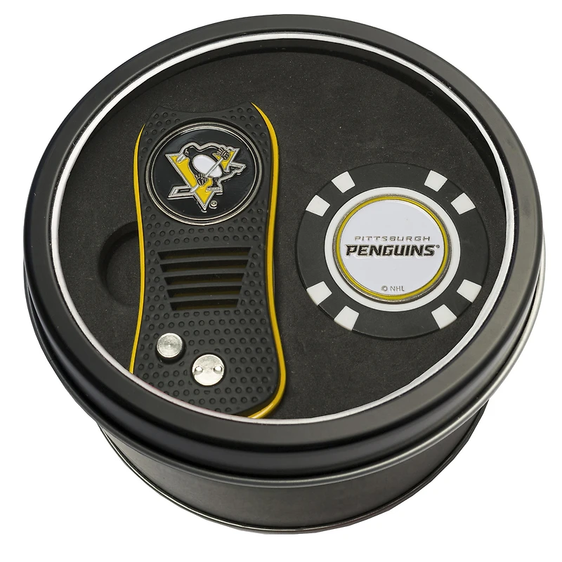 Pittsburgh Penguins Divot Tool & Golf Chip Personalized Tin Gift Set