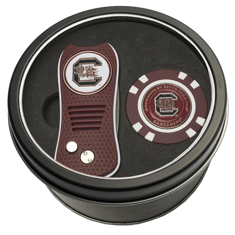 South Carolina Gamecocks Divot Tool & Golf Chip Personalized Tin Gift Set