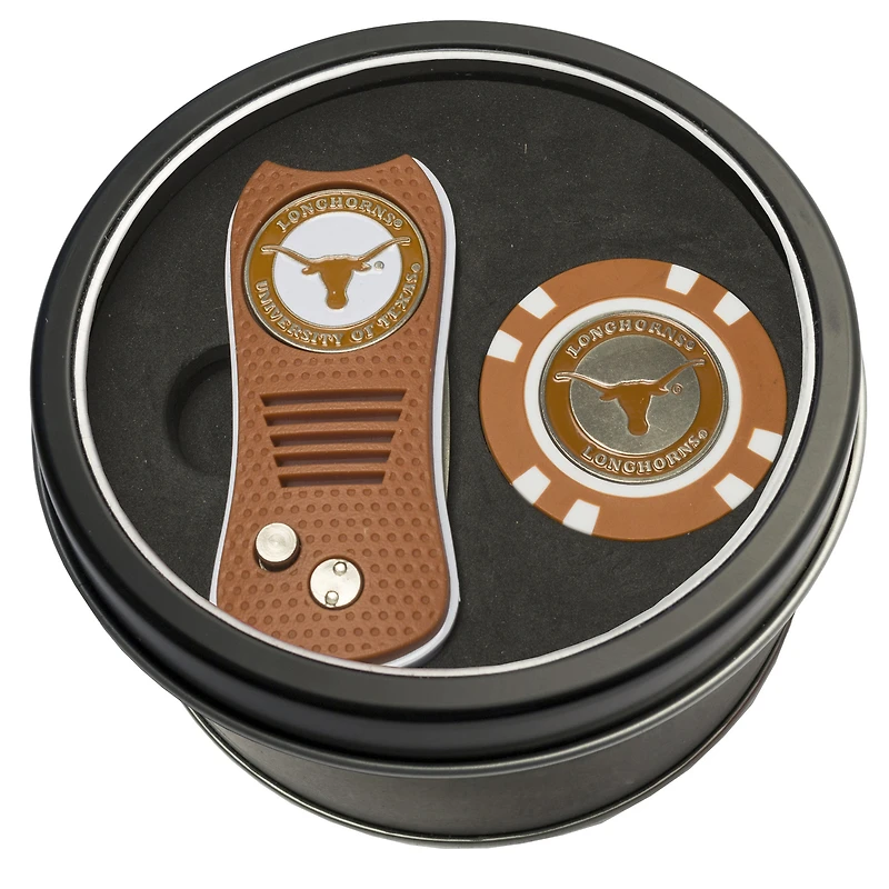 Texas Longhorns Divot Tool & Golf Chip Personalized Tin Gift Set