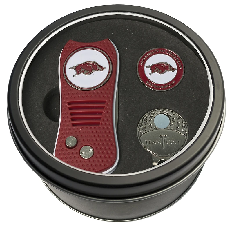 Arkansas Razorbacks Divot Tool Ball Marker & Cap Clip Personalized Tin Gift Set