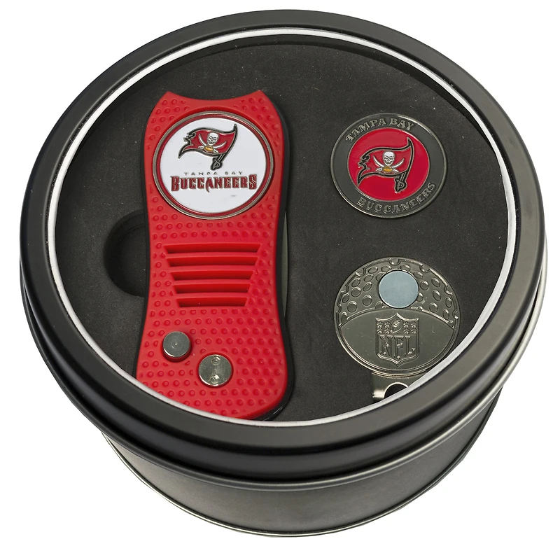 Tampa Bay Buccaneers Divot Tool Ball Marker & Cap Clip Personalized Tin Gift Set