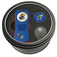 Kansas Jayhawks Divot Tool Ball Marker & Cap Clip Personalized Tin Gift Set