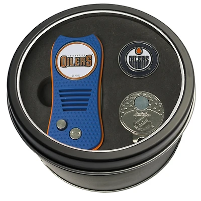 Edmonton Oilers Divot Tool Ball Marker & Cap Clip Personalized Tin Gift Set