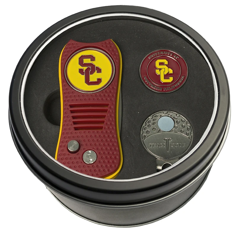 USC Trojans Divot Tool Ball Marker & Cap Clip Personalized Tin Gift Set