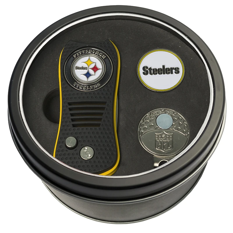 Pittsburgh Steelers Divot Tool Ball Marker & Cap Clip Personalized Tin Gift Set