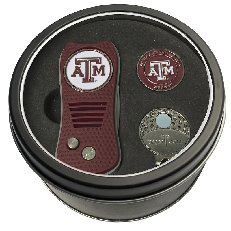 Texas A&M Aggies Divot Tool Ball Marker & Cap Clip Personalized Tin Gift Set