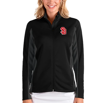 Women's Antigua Black/Charcoal South Dakota Coyotes Passage Full-Zip Jacket