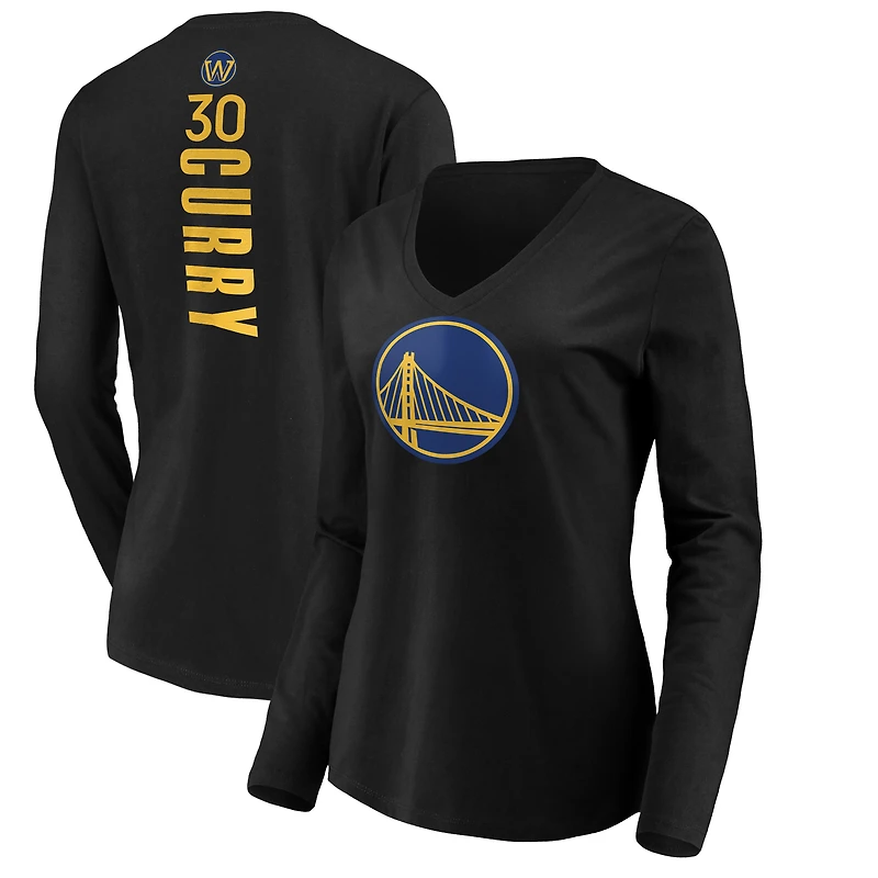 Women's Stephen Curry Black Golden State Warriors Playmaker Name & Number Long Sleeve V-Neck T-Shirt