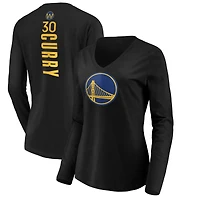 Women's Stephen Curry Black Golden State Warriors Playmaker Name & Number Long Sleeve V-Neck T-Shirt