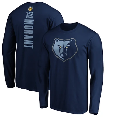 Men's Ja Morant Navy Memphis Grizzlies Playmaker Name & Number Long Sleeve T-Shirt