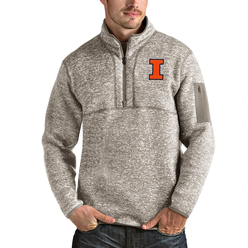 Men's Antigua Oatmeal Illinois Fighting Illini Fortune Half-Zip Pullover Jacket