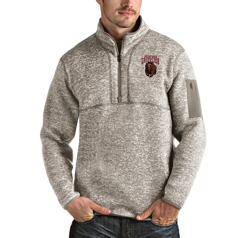 Men's Antigua Oatmeal Montana Grizzlies Fortune Half-Zip Pullover Jacket