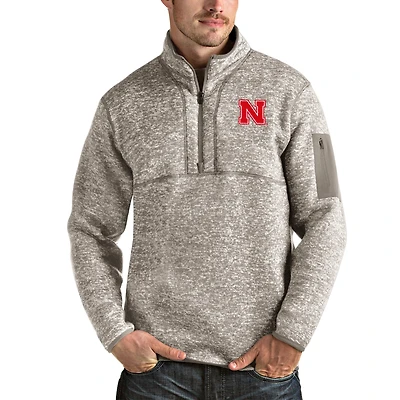 Men's Antigua Oatmeal Nebraska Huskers Fortune Half-Zip Pullover Jacket