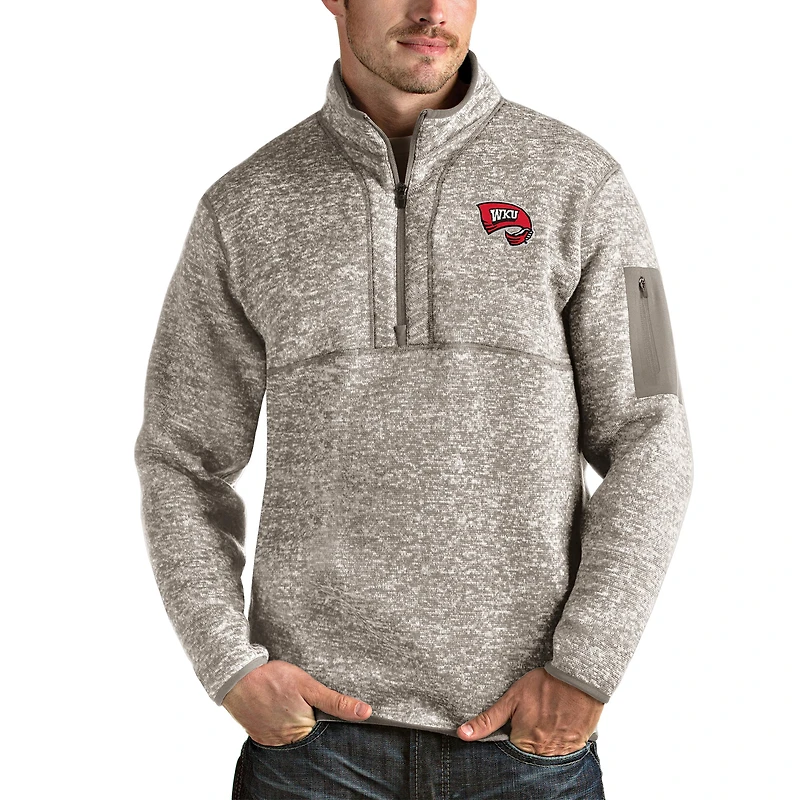 Men's Antigua Oatmeal Western Kentucky Hilltoppers Fortune Half-Zip Pullover Jacket
