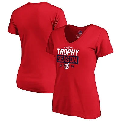 Women's Majestic Red Washington Nationals 2019 Postseason Around the Horn V-Neck T-Shirt