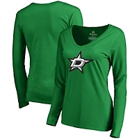 Women's Fanatics Kelly Green Dallas Stars Primary Logo Long Sleeve V-Neck T-Shirt