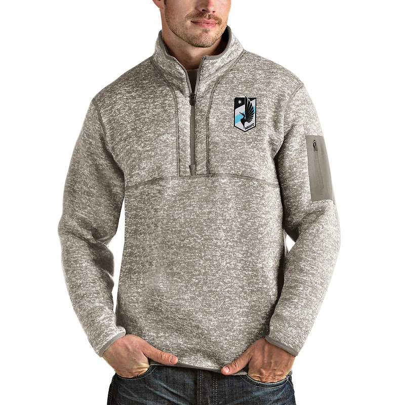 Men's Antigua Tan Minnesota United FC Fortune Quarter-Zip Pullover Jacket