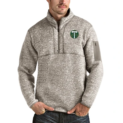 Men's Antigua Tan Portland Timbers Fortune Quarter-Zip Pullover Jacket