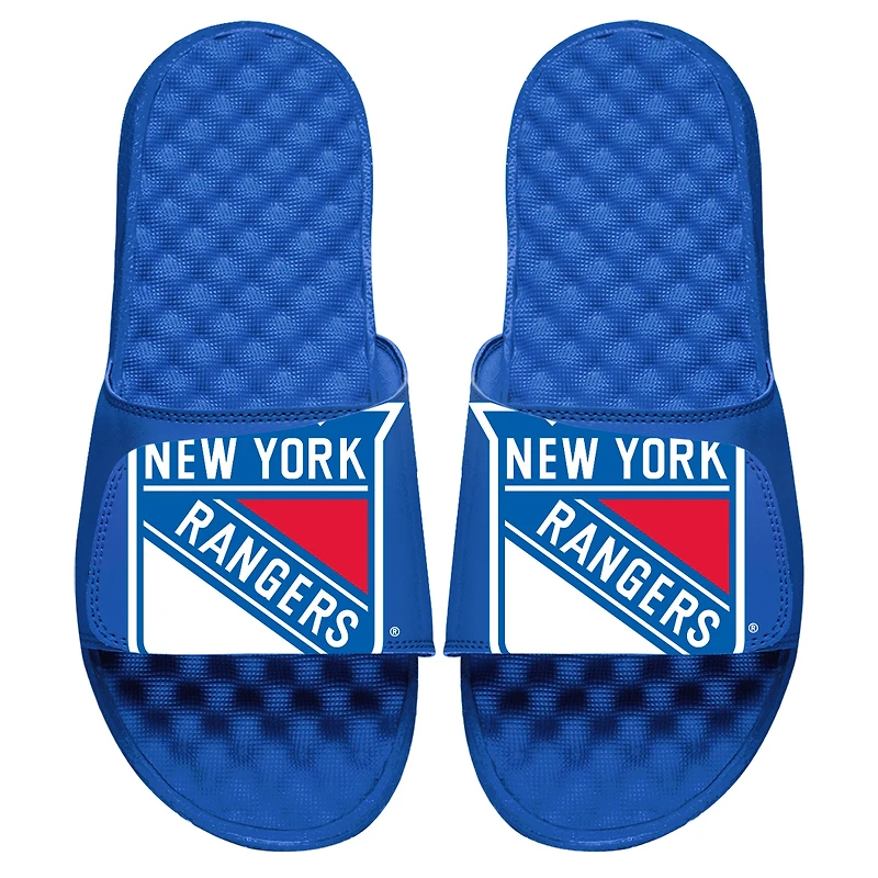 Men's ISlide Royal New York Rangers Blown Up Logo Slide Sandals