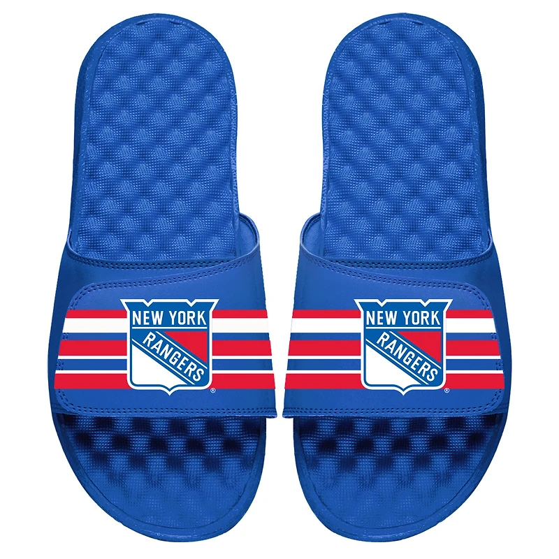 Youth ISlide Royal New York Rangers Stripe Logo Slide Sandals