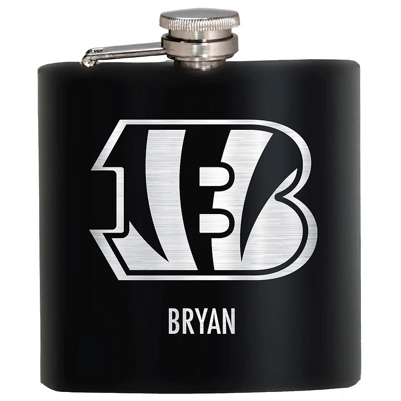 Black Cincinnati Bengals 6oz. Personalized Stealth Hip Flask