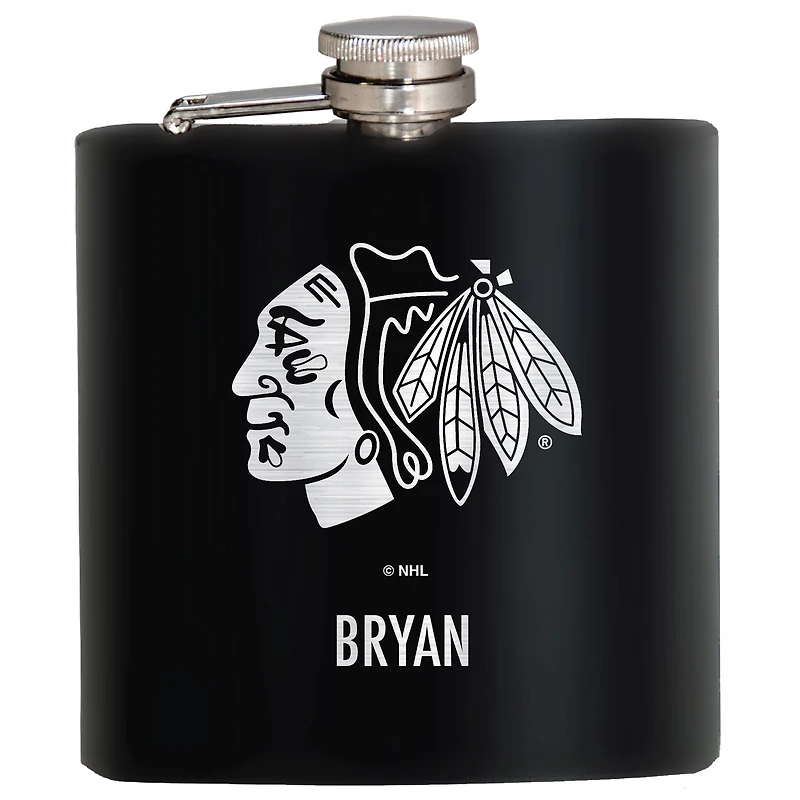 Black Chicago Blackhawks 6oz. Personalized Stealth Hip Flask