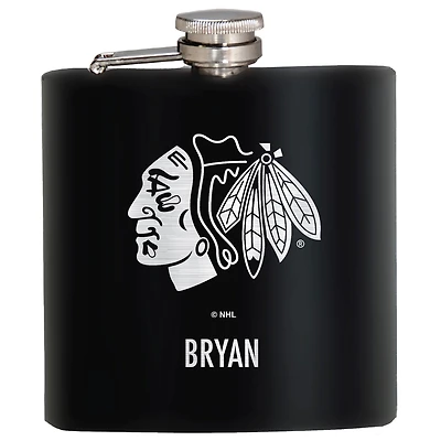 Black Chicago Blackhawks 6oz. Personalized Stealth Hip Flask