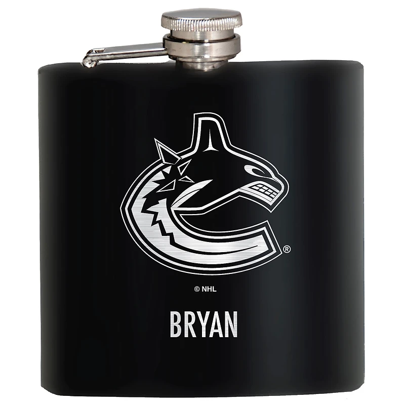 Black Vancouver Canucks 6oz. Personalized Stealth Hip Flask