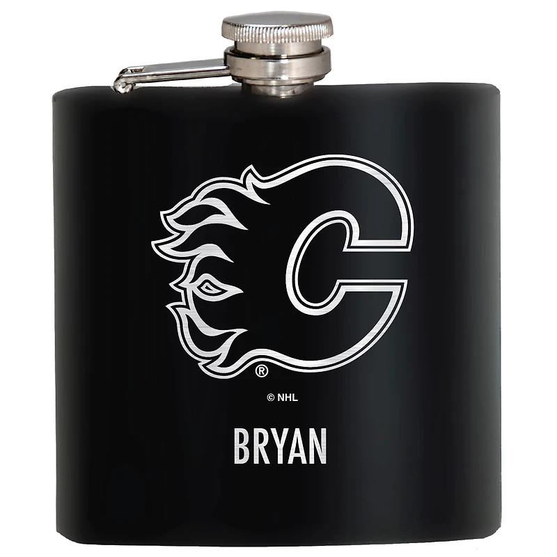 Black Calgary Flames 6oz. Personalized Stealth Hip Flask