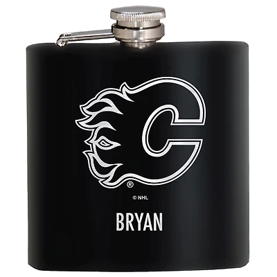 Black Calgary Flames 6oz. Personalized Stealth Hip Flask