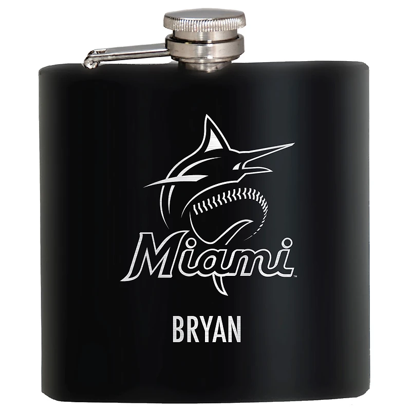 Black Miami Marlins 6oz. Personalized Stealth Hip Flask
