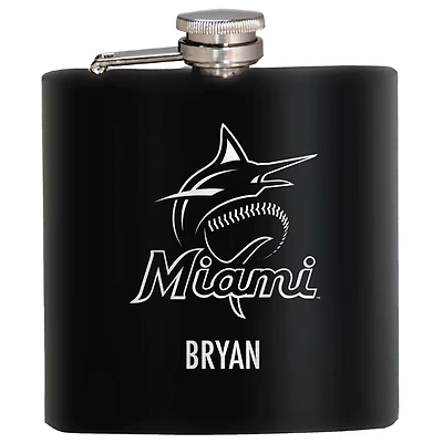 Black Miami Marlins 6oz. Personalized Stealth Hip Flask