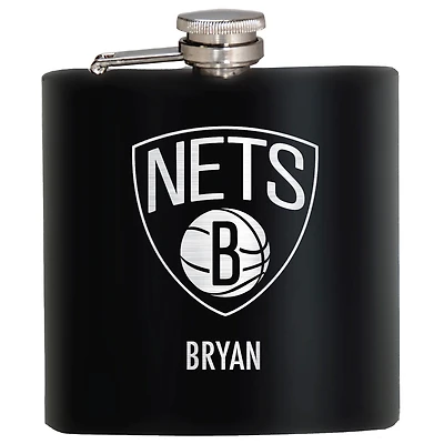 Black Brooklyn Nets 6oz. Personalized Stealth Hip Flask