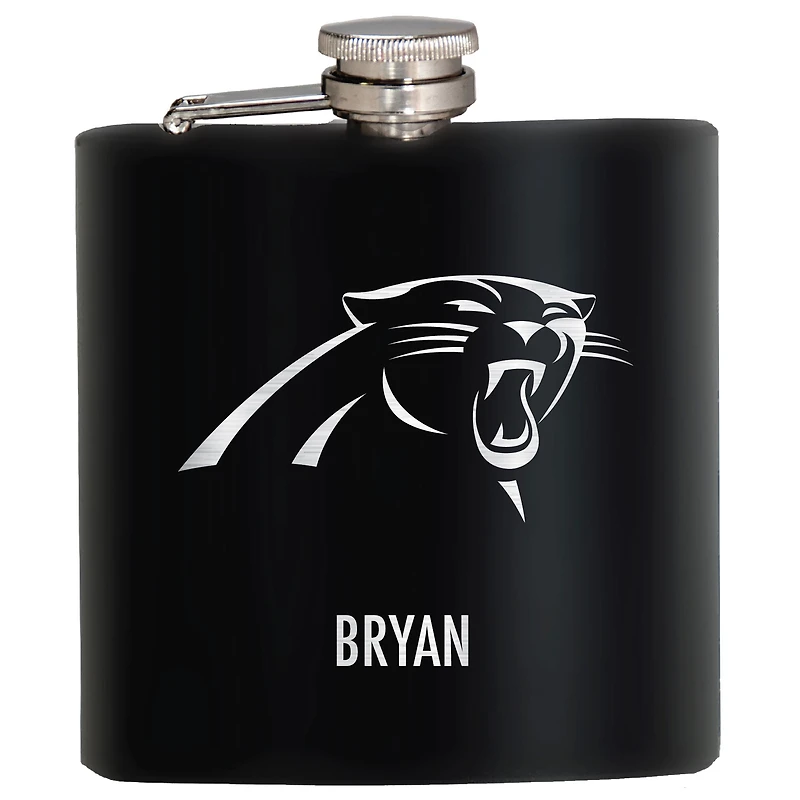 Black Carolina Panthers 6oz. Personalized Stealth Hip Flask
