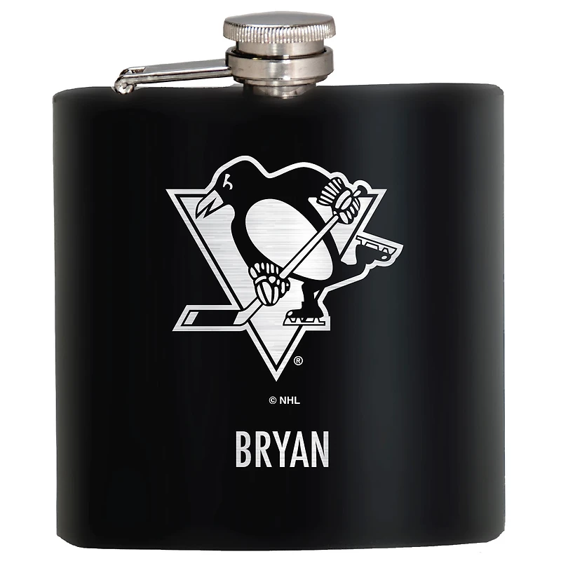 Black Pittsburgh Penguins 6oz. Personalized Stealth Hip Flask