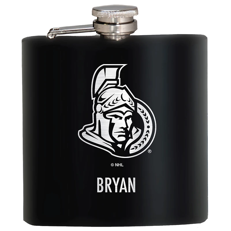 Black Ottawa Senators 6oz. Personalized Stealth Hip Flask
