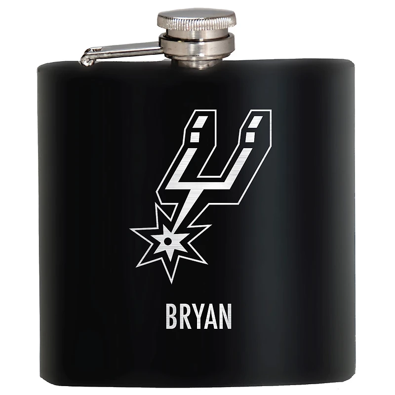Black San Antonio Spurs 6oz. Personalized Stealth Hip Flask