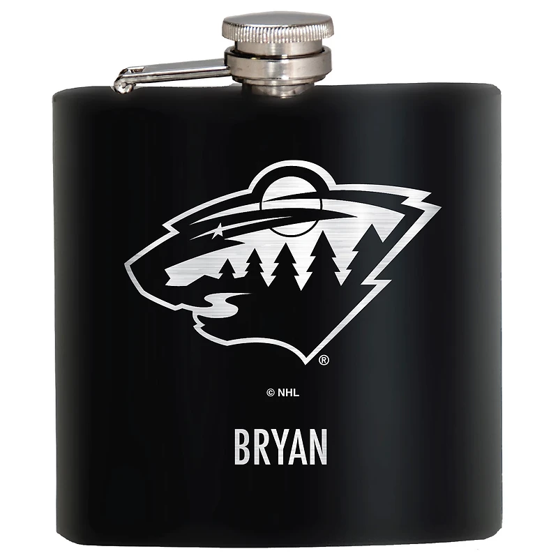 Black Minnesota Wild 6oz. Personalized Stealth Hip Flask