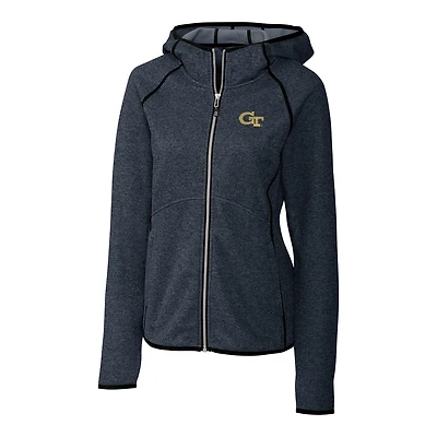 Women's Cutter & Buck Navy Georgia Tech Yellow Jackets Mainsail Hooded Full-Zip Jacket
