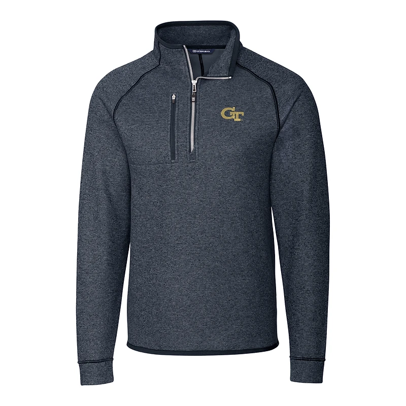 Men's Cutter & Buck Navy GA Tech Yellow Jackets Mainsail Half-Zip Pullover Jacket