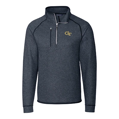 Men's Cutter & Buck Navy GA Tech Yellow Jackets Mainsail Half-Zip Pullover Jacket