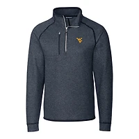 Men's Cutter & Buck Navy West Virginia Mountaineers Mainsail Half-Zip Pullover Jacket