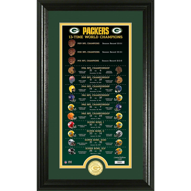 Highland Mint Green Bay Packers 13-Time World Champions 12'' x 20'' Legacy Bronze Coin Photo Mint