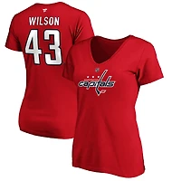 Women's Tom Wilson Red Washington Capitals Authentic Stack Name and Number V-Neck T-Shirt