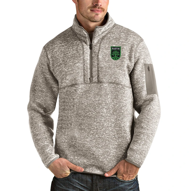 Men's Antigua Tan Austin FC Fortune Quarter-Zip Pullover Jacket
