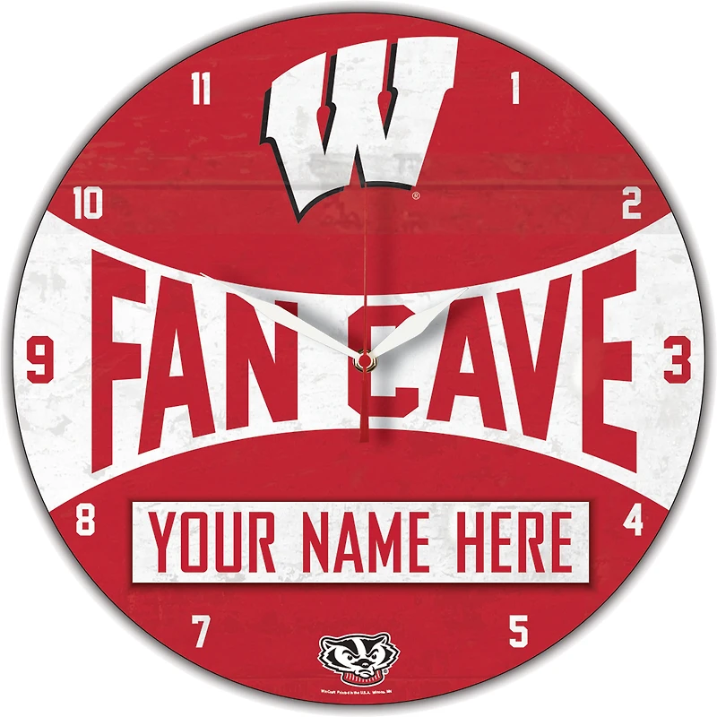 WinCraft Wisconsin Badgers Personalized 14'' Round Wall Clock