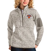 Women's Antigua Natural New York Knicks Fortune Quarter-Zip Pullover Jacket