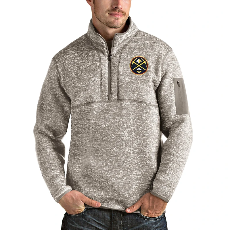 Men's Antigua Natural Denver Nuggets Fortune Quarter-Zip Pullover Jacket