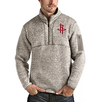 Men's Antigua Natural Houston Rockets Fortune Quarter-Zip Pullover Jacket