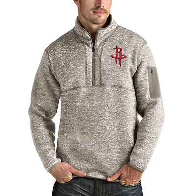 Men's Antigua Natural Houston Rockets Fortune Quarter-Zip Pullover Jacket